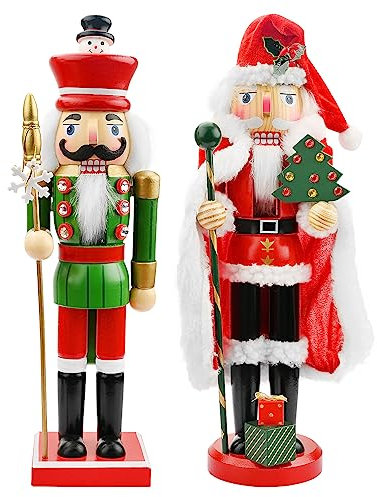 2 Piezas Soldados de Cascanueces de Madera 35CM Figuras de Cascanueces Tradicionale de Navidad Soldado Pintado de Madera de Pino de Primera Calidad por Navidad Fiesta Hogar Escritorio Decoración