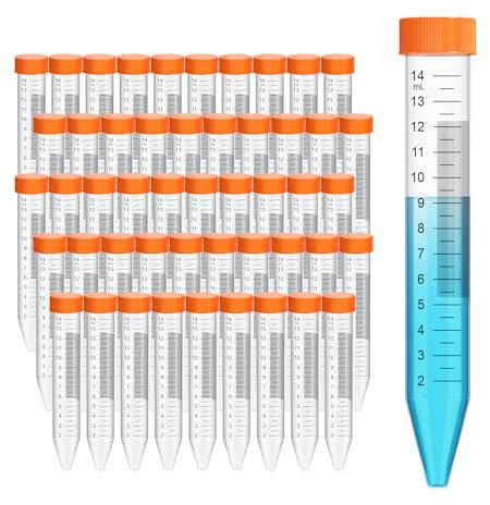Locofiltr Tubes coniques à centrifuger 15 ml, 50 tubes à essai stériles en polypropylène, bouchons à vis étanches, récipient en plastique avec marques graduées et d'écriture, non pyrogène, sans