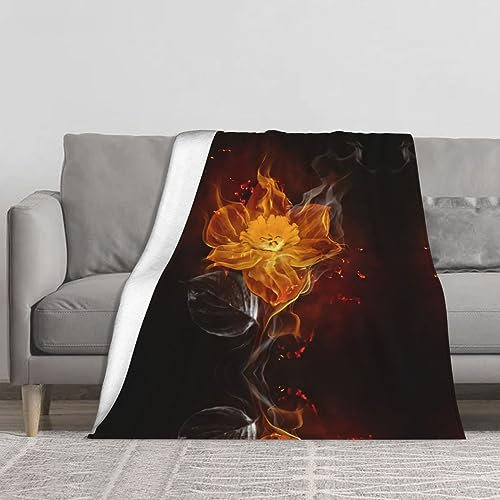Mikrofaser-Decke mit Flammenblumen-Druck, Sofa-Überwurf, Flanell, flauschig, weich, warm, Überwurf, Decken für Bett, Couch, Reisen, 152,4 x 127 cm