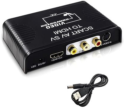 NATEFEMIN Convertisseur Svideo RCA vers HDMI DC 5 V/1 A, commutateur AV vers HDMI Vidéo Audio Convertisseur Adaptateur pour VCR Caméra DVD Accessoires