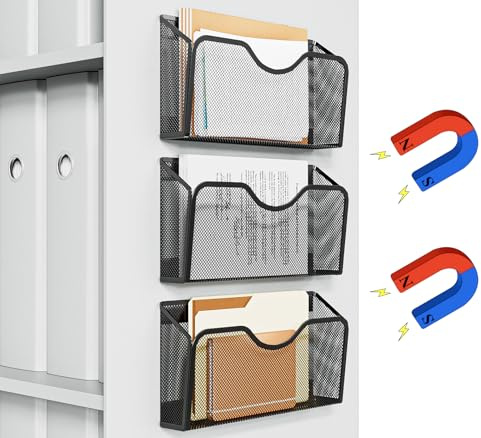 EKNITEY 3-Pack Magnetic File Holder - File Organiser No-Drill Magnetic Magazine Paper Rack Hanging Mail Organiser for Office and Home