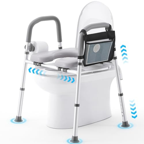 Meoflis Sedile WC rialzato con manici, 158,8 kg, regolabile in larghezza e altezza rialzata, alzata per WC di sicurezza, per anziani, disabili, incinte