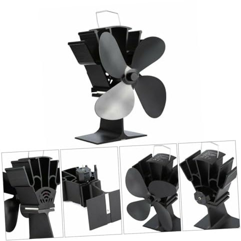 Garneck Kamingebläse Holzofen Schwarzer Fächer Holzofen Wärmegebläse Für Holzöfen Multi-fuel-ofenventilator Hitze Eloxiertes Aluminium Heizung Zirkulator