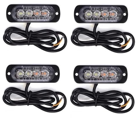 Lot de 4 Feux de Pénétration à 4 LED Orange 12-24V 2W Feu d'Avertissement Orange Stroboscopique Flash Clignotant Pour Camion Voiture Agricole Dépanneuse