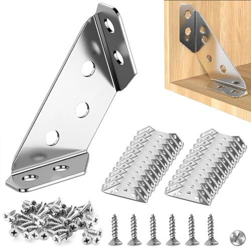 12 Stück Eckverbinder Edelstahl Dreiecksstütze Winkelverbinder Möbelbau Winkel Metall Eckwinkel Dreieck Form Ecke Klammer Mit Schraube, Möbelwinkel Metallwinkel für Holz Möbel Schrank Tisch Stuhl