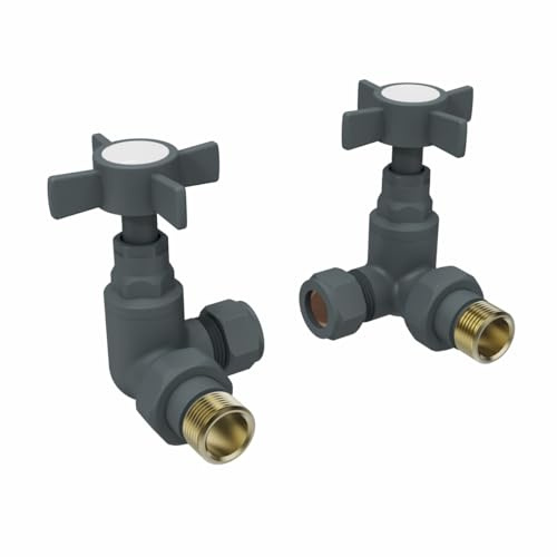 Warmehaus Traditional Corner Radiator Valves Pair Anthracite | 15mm Inlet, Solid Brass, for Bathroom Towel Radiator