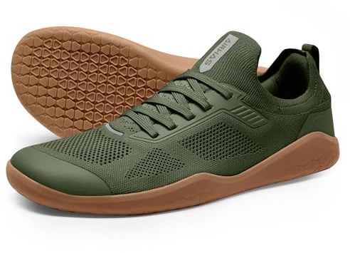AIRHAS Men's Barefoot Shoes Zero Drop Running Minimalist Gym Shoes for Men Deadlift Cross Training Sneakers, Olive/Gum, 9 UK