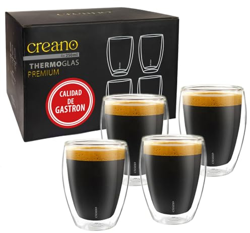 Creano PREMIUM doppelwandige Trinkgläser 250ml - 4er Set - OHNE versiegeltes LOCH deshalb Gastronomie Qualität - 100% Spülmaschinenfest - WELTNEUHEIT