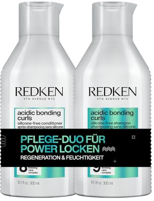 Redken Pflegeset mit Shampoo und Conditioner zur Regeneration der Struktur von behandelten, geschädigten Locken, Mit Zitronensäure und Glycin, Silikonfrei, Vegan, Acidic Bonding Curls