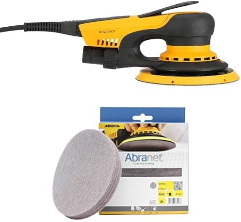 Mirka DEROS II 650 Levigatrice eccentrica con aspirazione per abrasivi a strappo Ø 150mm / orbita 5.0mm + dischi abrasivi a rete Mirka Abranet Ø 150 mm a strappo/grana P120 / 10 pz.