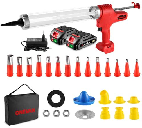 ONEVAN Kartuschenpresse Akku mit 2 2.0Ah Akkus, 6-Gang Kartuschenpistole Akku Silikonpistole 300/600ml Silikonpresse Elektrische Kartuschenpresse