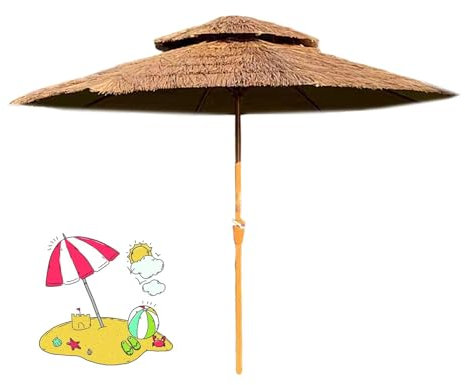 Sombrilla de Jardin Grandes y Fuertes Sombrilla de Paja de Estilo Hawaiano con 8 Huesos de Paraguas Adecuada para La Playa El Patio o La Piscina(Color:Natural B)