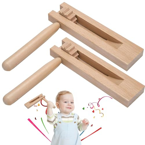 Esshogo 2 Stück Holzratsche Geräusche Maker, Holzratsche, Holz Rassel Ratsche, Musikinstrument für Spiele Parteien Veranstaltungen, Ratsche Noise Maker Musikinstrumente Kinder