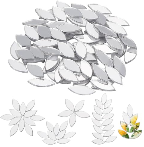 OLYCRAFT 300 Stück Selbstklebende Mosaikfliesen In Blattform 11x4.7mm Spiegelmosaikfliesen 0.8mm Dick Mini Spiegelfliesen Aus Acryl Silberfarbener Zum Basteln Kunst Wandtür Heimdekoration