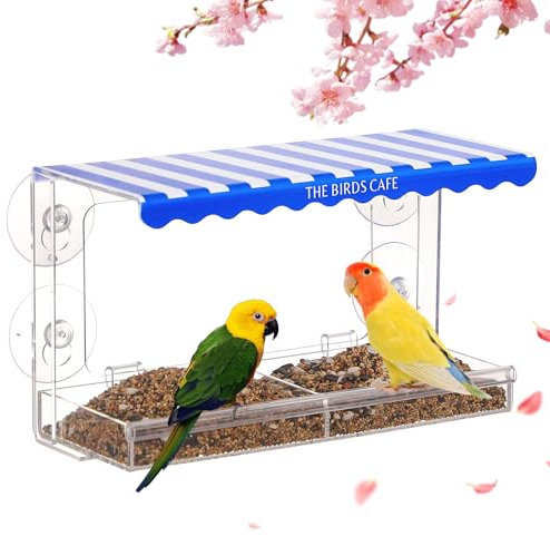 FERAHI Vogelfutterstation mit Fenster - Fenstervogelfutterspender mit Saugnäpfen - Witterungsbeständig - Für Vögel - Garten, Balkon