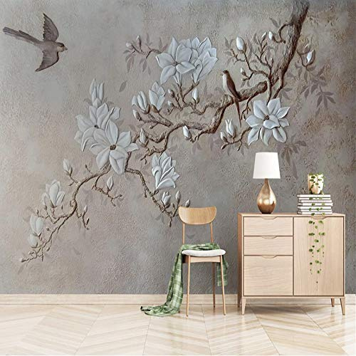 Carta da parati 3D con foto di uccelli in legno floreale per camera dei bambini, autoadesiva, per soggiorno e camera da letto, 400 cm x 280 cm