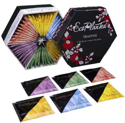 Herbal Tea Gift Set TRADITION COLLECTION–60Tea Bags–6 Natural Tea Blends in Hexagon Box–Chamomile,Mint,Elderflower,Melissa,Green Tea–Relaxing & Refreshing Herbal Infusion, EcoPlanTea