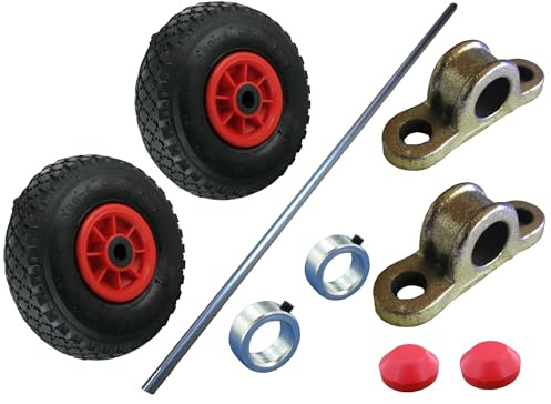 Rollentechnik Wagenbausatz mit 2 Polyurethanrädern Ø260x85, 1 Achse 800 mm, 2 Stellringen, 2 Achsböcken und 2 Abschlusskappen