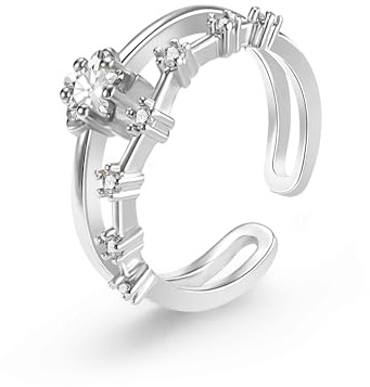 ALEXCRAFT Ringe für Damen Verstellbare Offen Layered Ringe mit Zirkonia