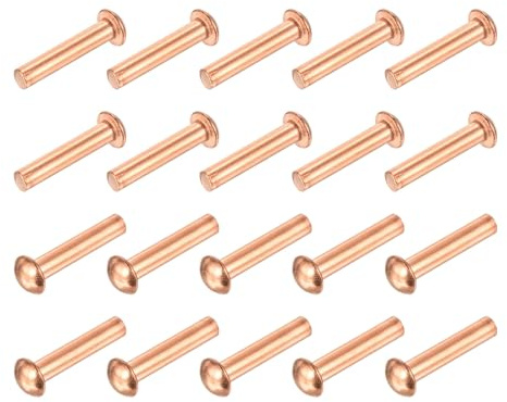QUARKZMAN 30 Pcs Rivets Solides En Cuivre, 5/32 x 25/32 Tête Ronde Rivets Métalliques Fixations Métalliques Pour Applications Électriques Finition Cuivre, Ton Cuivre