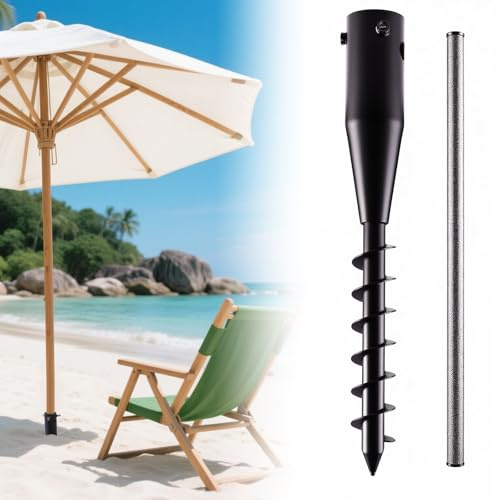 Robusto pie sombrilla y ancla secadora de paraguas, estaca de tierra en espiral 6 torres para sombrilla de playa, jardín y terraza, ligero con botones ajustables (2,5-5 Cm), soporte parasol antiviento