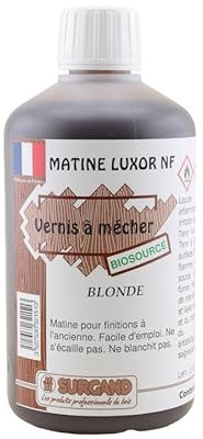 MATINE LUXOR BLONDE / Matine gomme laque traditionnelle pour le vernissage à la mèche des meubles et objets anciens. Idéale pour le ciré-méché antiquaire. (500 ML)