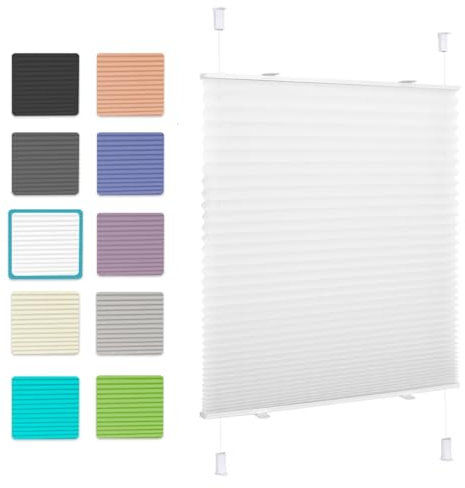 Plissee ohne Bohren Klemmfix 80x130cm(BxH) Weiß Jalousie Sonnenschutz Easyfix Faltrollo Lichtdurchlässig Rollo für Fenster & Tür