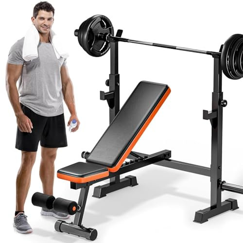 XDDIAS Hantelbank Verstellbar Trainingsbank mit langhantelständer, Multifunktion Hantelbank mit 7-Fach Rückenlehne Bankdrücken Bank fitnessgeräte für zuhause, Belastbarkeit bis zu 350 kg