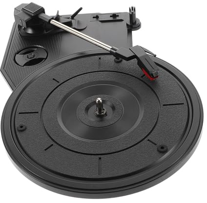 TOGEVAL Platine Vinyle Vintage avec Aiguille de Tourne-disque de Remplacement, Haut-parleurs Intégrés, Faible Bruit, en Plastique Noir pour Décoration Intérieure
