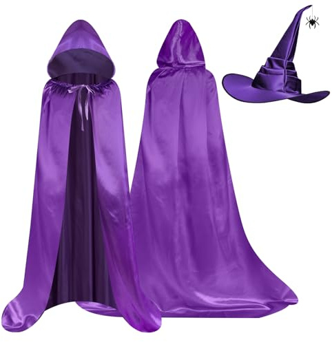 AUYAO Cape à Capuchon Enfants, Deguisement Halloween Enfant Robe Cape de Sorcière pour Filles, Costume Cape avec Capuche pour Halloween Carnaval Noël（100cm, Violet）