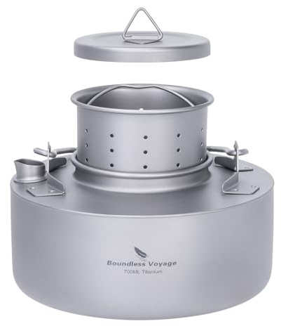 iBasingo 700 ml camping titan vattenkokare med filter ultralätt utomhus kaffe te kastrull med fällbart handtag hållbar bärbar backpacking buskcraft utrustning öppen eld vattenkokare Ti3104D