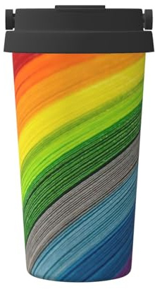 Rainbow Color Stripe Print Travel Mug Coffee Cup Thermal Leakproof, Insulated Stainless Steel Flask Hot Cold Drinks Cup