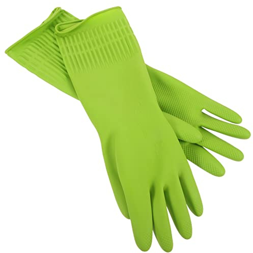 PartyKindom Long Durable Kitchen Gloves for Cooking and Cleaning Reusable Thickened Dishwashing Gloves with Extended for Hand Protection Oil and Stain Resistant Household Accessory Green