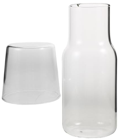LIFKOME Juego De 2 Jarras Agua de Borosilicato con Vaso Dispensador de Enjuague Bucal Resistente Altas Temperaturas para Dormitorio y Cocina Botellas Transparentes para Mesita Noche y
