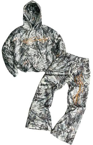 SOLY HUX Men's Tracksuit 2 Piece Outfits Camo Graphic Long Sleeve Hoodies Sweatshirt and Flare Sweatpants Fall Clothes Multicolor Camo Medium