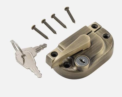 uPVC & Timber Sash Window Cam Right Hand Lock Fastener with Key (Antique Brass) | Antique brass cam lock fastener with key, suitable for uPVC and timber sash windows, right hand configuration