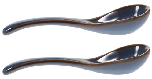 Homoyoyo 2 Stück Keramik Suppenlöffel Vintage Design Langlebig Praktisch für Suppe Reis Porridge Täglicher Gebrauch Komfortabler Griff Asiatischer Stil