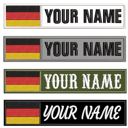 2 Stück Deutschland Flaggen Patch, Personalisiert Klett Patches mit Namen | Gestickt Bundeswehr Namensschilder, Aufnäher zum Aufnähen oder Aufbügeln, Kleidung Rucksack Hundegeschirr Militär Namensband