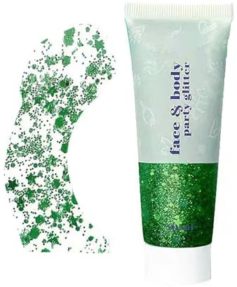 Body Glitter Gel 50ml, Grün Mermaid Sequins Festival Glitzer Makeup für Gesicht Haare Körper Nagel, Langlebig Chunky Holographic Glitzerpulver, Wasserfest Face Glitter Schminke für Party Masquerade