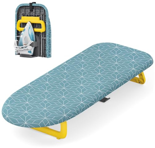 Table Top Ironing Board,Small Ironing Board, Mini Tabletop Iron Boards Small with Hanging Rope & Hanging Rope,Folding Portable Ironing Boards Save Space, Foldable Iron Table 31 x 80 cm, Light Blue