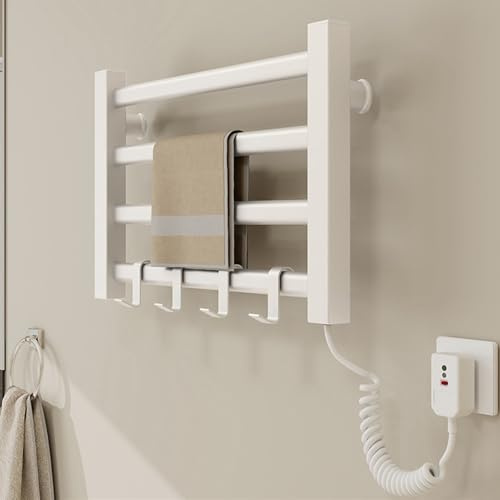 QJHSSM Warm Towel Mini/Porte-Serviettes Chauffant Mural éLectrique 4 Barres, Radiateur Chauffe Serviette Salle de Bain, Thermostat 55 °C, 45 X 30cm-White