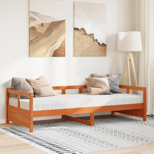 GeenYuu Tagesbett mit Matratze, Wachsbraun 80x200 cm, Massivholz Kiefer, ausziehbar zum Doppelbett, Gästebett mit Lattenrost, Schlafsofa für Wohnzimmer und Schlafzimmer