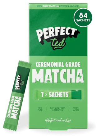 PerfectTed Matcha Powder Sachets, Ceremonial Grade Japanese Matcha | 84 Single Serve Matcha Sticks | L-Theanine | Antioxidants | Vegan | Gluten-Free | 12 x 7 Sticks