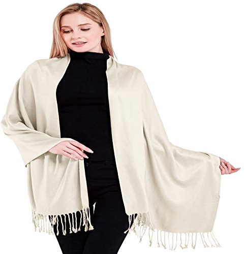CJ Apparel Crème Solide Couleur Unie Conception Népalaise Châle écharpe étole Wrap Secondes