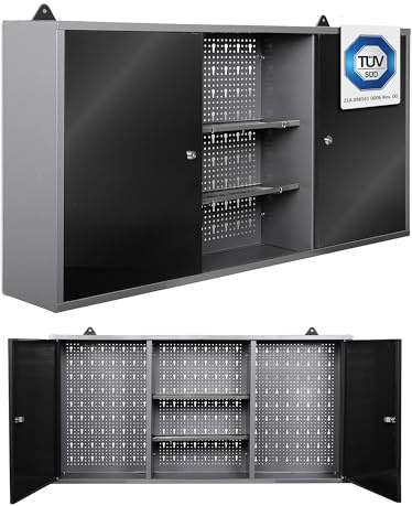 Ondis24 Kurt Armoire murale en métal pour atelier - Armoire à outils verrouillable - Gris et noir - 120 cm