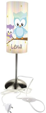 CreaDesign TI-1008 Eule Nachttischlampe Kinderzimmer mit Namen, Kinder Tischlampe/Schlummerlicht mit Schalter für Steckdose, E14, 38 cm hoch