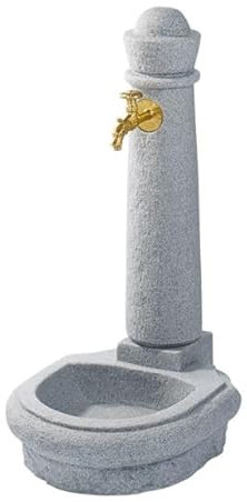 GARTENBRUNNEN in Natursteinoptik in Grau. Höhe 90 cm, Breite 44 cm und Tiefe 52 cm