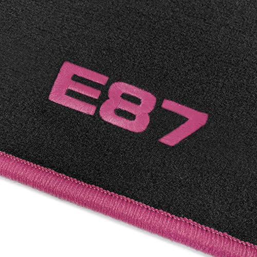online-fussmatten OFM-Q300_E87-404 Passform Velours-Fußmatten mit Bestickung E87 und Rand in Pink