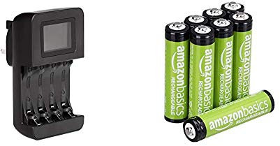 Amazon Basics Intelligent Digital Battery Charger for 4 AA, AAA & AAA Rechargeable Batteries, Pre-charged - Pack of 8 (Appearance may vary)