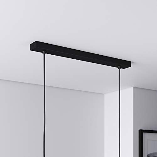 Lightstock Baldachin für Lampe Rechteckig, Abzweigdose mit 2 Kabelauslässen (L 50 x H 2.5 x B 5 cm), SCHWARZ - ideal für Esstisch, inkl. WAGO-Klemmen